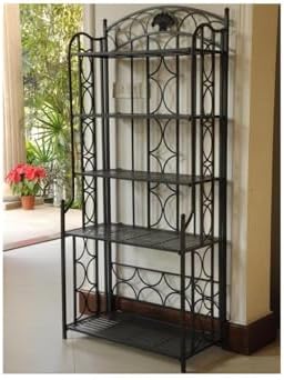 Maykoosh Medieval Majesty 5-Tier Bakers Rack - Sturdy Iron Construction, Elegant Hammered Finish, Dimensions: 67 x 31 x 16 Inches, Great for Storage Antique Black by Maykoosh