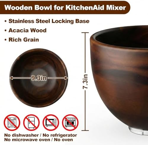 Cofun Premium Wood Mixing Bowl for KitchenAid 4.5-5 Qt Stand Mixers - Image 3