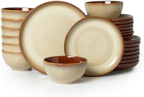 Pokini Ceramic Dinnerware Sets for 8, 24pcs Plates and Bowls Sets Dish Set by Pokini