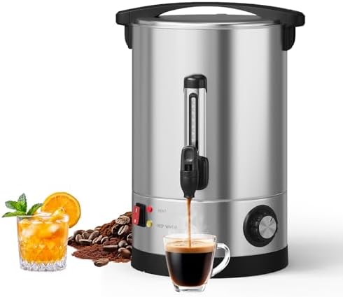 70 Cup Coffee Urn, 10 l Large Commercial Coffee Maker, Percolator Pot Dispenser with Double-Wall Stainless Steel, Electric Hot Water Dispenser Coffee Dispenser for Wedding,Catering, Events by PioneerWorks