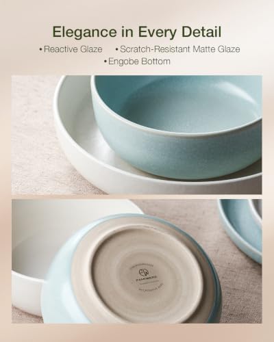 Famiware Milkyway 12-Piece Dinnerware Set, Matte Beige White & Light Blue - Image 6