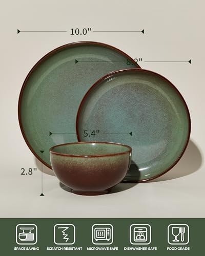 Pokini Stoneware Dinnerware Sets for 12, 36pcs Plates and Bowls Sets Dishes - Image 2