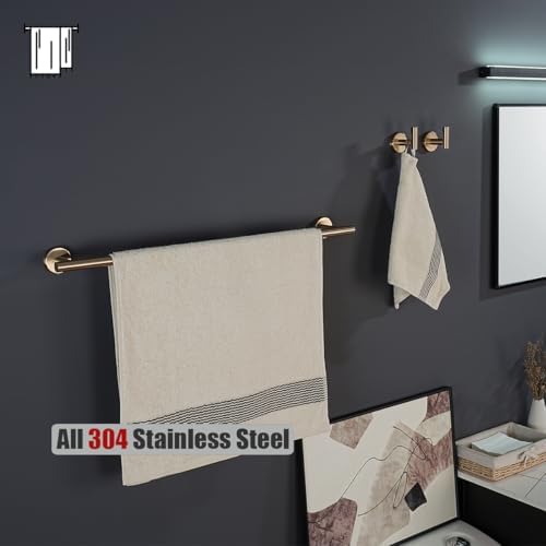 JQK Bathroom Hardware Set Champagne Bronze, 5-Piece Bath Accessories Set Wall Mount Includes 24 in Towel Bar, Towel Ring, Toilet Paper Holder, 2 Towel Hooks, BAS125-CB - Image 3