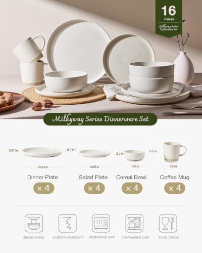 Famiware Milkyway 16-Piece Dinnerware Set with Mugs, Matte Beige White - Image 2
