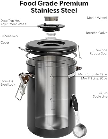 Veken Coffee Canister with Window, Airtight Stainless Steel Container, 22OZ (Pack of 2) - Image 6