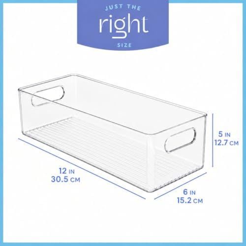 Plastic Food Storage 6 Pack Clear Container Bin with Handles for Organizing Kitchen, Pantry, Refrigerator, Freezer, Pantry, Cabinet, Closet, Bathroom. 12”x6”x5” - Image 3