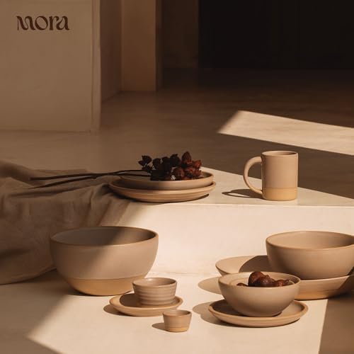 MORA Medium Dishes Set of 4, 30oz Ceramic Pottery Pasta Plate/Wide Bowls - Microwave, Oven and Dishwasher Safe - Mushroom - Image 6
