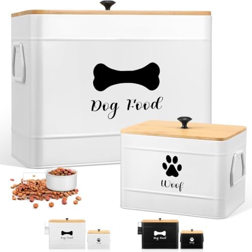 Newtay 2Pcs Extra Large Metal Dog Food Containers Airtight 12&3.5 Lb, White by Newtay