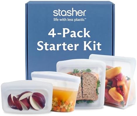Stasher Premium Reusable Silicone Storage Bags, Starter Kit, Clear (Pack of 24) by Stasher
