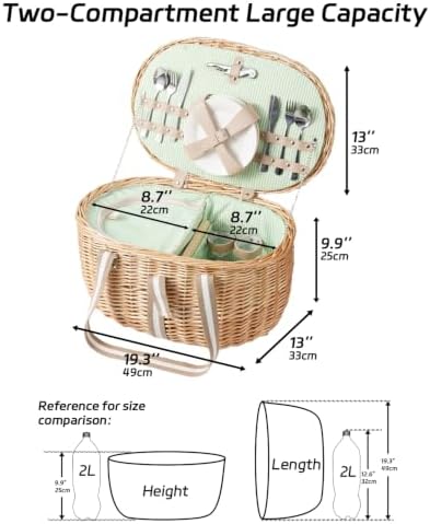 Picnic Basket for 4, Extra Large Wicker Set, 8.4 Gal, Natural - Image 5