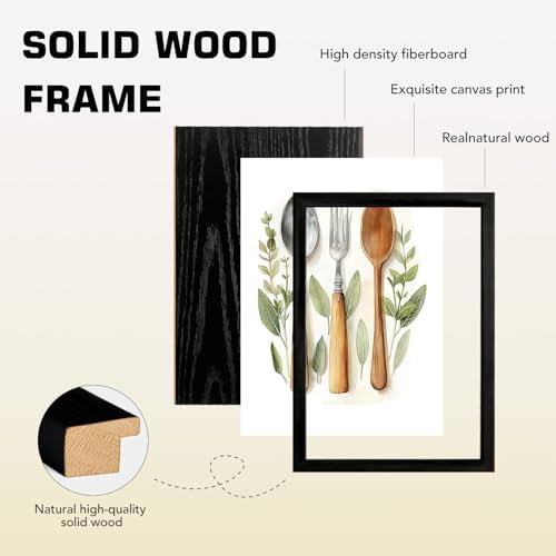 Doqueodas 3Pcs Black Framed Sage Green Kitchen Canvas Wall Art 16x24 inch - Image 4