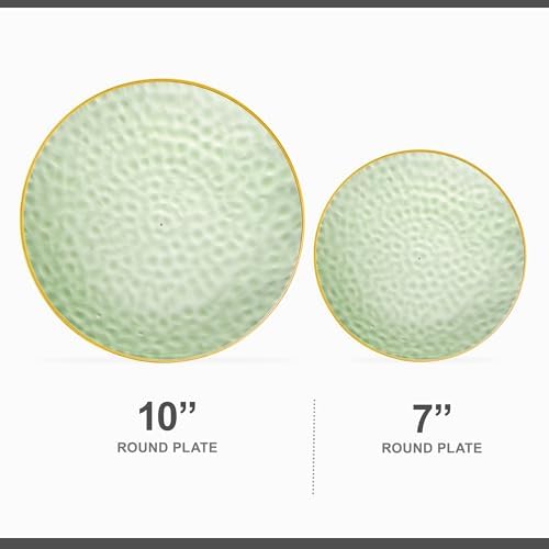 PLASTICPRO 32 Piece Combo Plates Set includes 16-7'' inch Plate & 16-10'' inch Plates Green Hammered Plastic Party Dish Premium ST patricks day Party Dishes - Image 4
