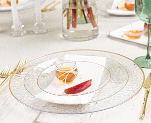 PLASTICPRO 32 Piece Combo Plate Set includes 16-7'' inch Plates & 16-10'' inch Plates Clear Hammered Plastic Party Dish heavyweight Elegant, Disposable, Tableware, Dishes, - Image 5