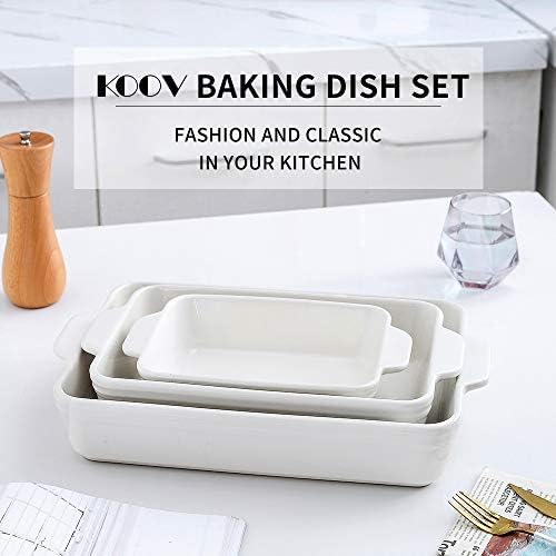 KOOV Bakeware Set, Ceramic Baking Dish Set, Rectangular Casserole Dish Set, lasagna Pan, Baking Pans Set for Cooking, Cake Dinner, Kitchen, 9 x 13 Inches, 3-Piece (Set of 3, White) - Image 2
