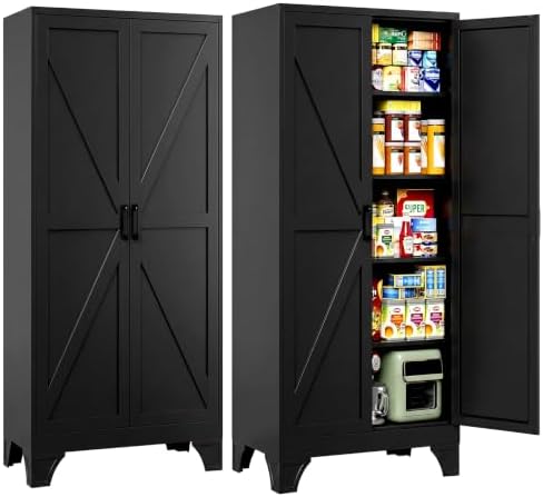 Letaya Metal Garage Storage Cabinets,71" H Black Tall Kitchen Pantry by LetayaMetalCabinets