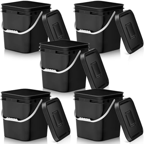 Mumufy 5 Pcs 3.5 Gallon Square Food Grade Bucket with Lid, Black by Mumufy