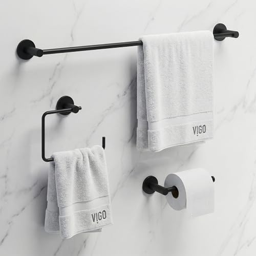 VIGO Cass 3 Pieces Bathroom Hardware Set, 24 inch Towel Bar, Hand Towel Holder, Toilet Paper Holder Wall Mounted, Stainless Steel Bath Accessory Set Matte Black Finish - Image 3