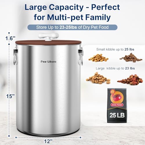 Paw Libero 25 Lbs Stainless Steel Dog Food Storage Container with Airtight Lid & Ceramic Bone Handle, Large Metal Dog Food Bin for Dogs & Cats, Keep Fresh, Easy to Clean - Image 2