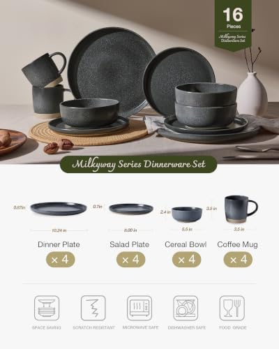 Famiware Milkyway 16-Piece Dinnerware Set with Mugs, Matte Dark Charcoal - Image 2