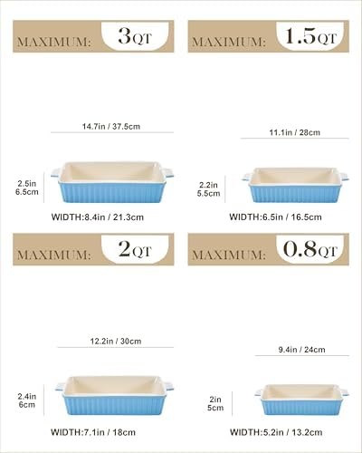 MALACASA Casserole Dishes for Oven, Ceramic Bakeware Set of 4, Blue - Image 2