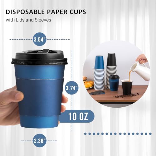 SIUQ 100 Pack 10 oz Coffee Cups with Lids, Disposable Hot Paper Coffee Cups - Image 2