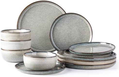 GBHOME Dinnerware Sets for 4, 12 Pieces Ceramic Plates and Bowls Set by GBhome