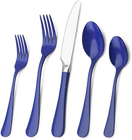 Blue Silverware Set, Bysta 20-Piece Stainless Steel Flatware Set, Kitchen Utensil Set Service for 4, Tableware Cutlery Set for Home and Restaurant, Knives mirror polish, Dishwasher Safe by Bysta