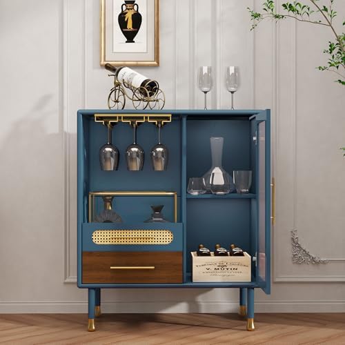 ARTPOWER Modern Coffee Bar Cabinet with Pull-Out Wine Storage, Blue - Image 4
