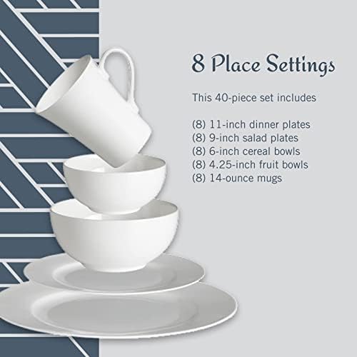 Mikasa Delray 40-Piece Bone China Dinnerware Set, White Round Dishes for 8 - Dinner Plates, Salad Plates, Cereal Bowls, Fruit Bowls and Mugs - Image 4