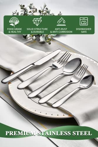 40 Piece Silverware Set for 8, Stainless Steel Flatware Set, Cutlery Sets with Mirror Finish, Dishwasher Safe, Modern Kitchen Forks, Spoons, Knives, Eating Utensil Sets - Image 3