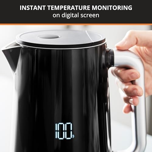 KRUPS Smart Temp Electric Kettle: 1.7L Capacity, 5 Precise Temperature Settings, Digital Display, Cool-Touch Exterior, Cordless Design for Tea and Coffee Lovers - Image 3