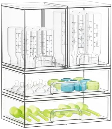 SpaceAid Bottle Storage Organizer Baby - Acrylic Bottles Station Organizer Container, Stackable Clear Drawers for Countertop, Vanity, Bathroom, Cabinet, Pantry Organization, 4 Pack, 2M2L, 14.4" H by SpaceAid