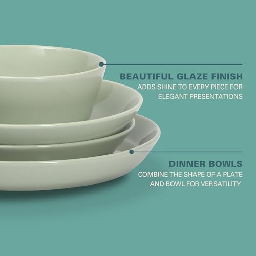 Gibson Home Summer Shades 16 Piece Plates and Bowls Dishes Service for 4 Porcelain Dinnerware Set - Green - Image 3
