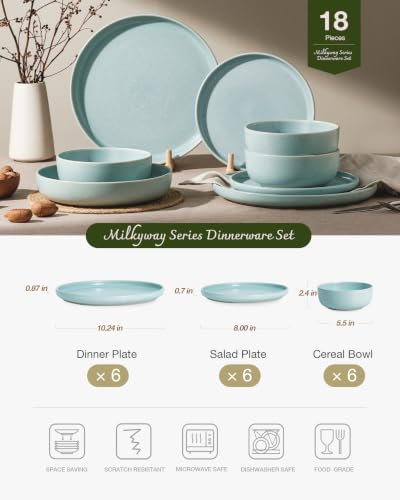 Famiware Milkyway 18-Piece Stoneware Dinnerware Set, Light Blue - Image 2