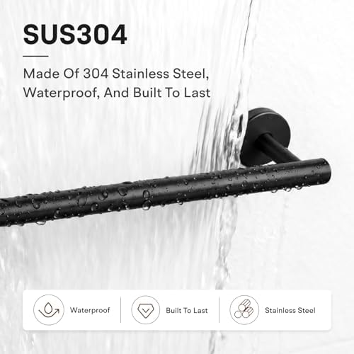 16 Inch Matte Black Bathroom Towel Bar, 2 Pieces Towel Racks for Bathroom SUS304 Thicken Stainless Steel Towel Holder - Image 3