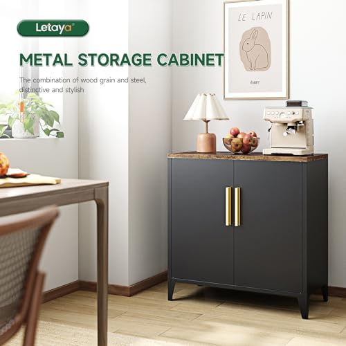 Letaya Metal Storage Cabinet with Doors, Small Kitchen Office Credenza - Image 4