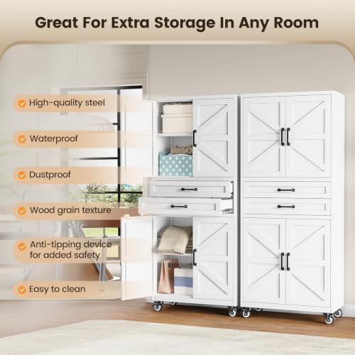 Yizosh 73" White Metal Garage Storage Cabinet with 2 Drawers - Image 6