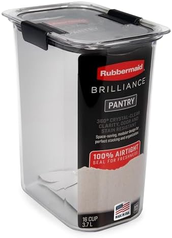 Rubbermaid Brilliance 16-Cup Airtight Food Storage Container with Lid Clear/Grey - optimal for pantry organization flour sugar and food storage by Rubbermaid