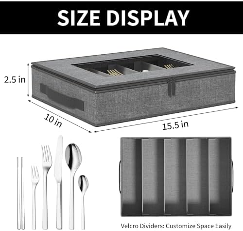 2-Pack Silverware Storage Box, Flatware Organizer with Clear Lid, Grey - Image 2