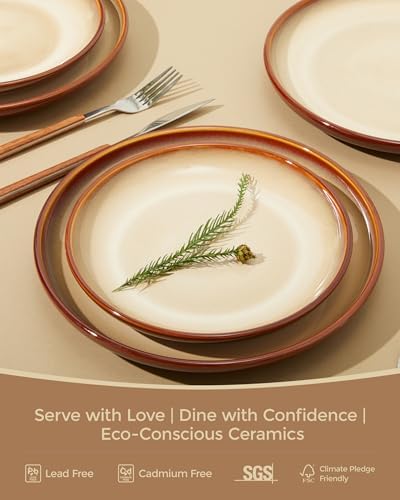 Pokini Stoneware Dinnerware Sets for 4, 12pcs Plates and Bowls Sets Dishes - Image 2