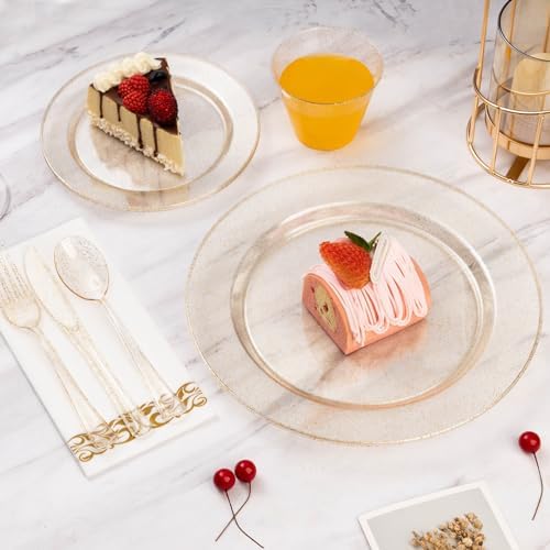 Goodluck 175 Pieces Gold Glitter Disposable Dinnerware Set for 25 Guests - Image 3