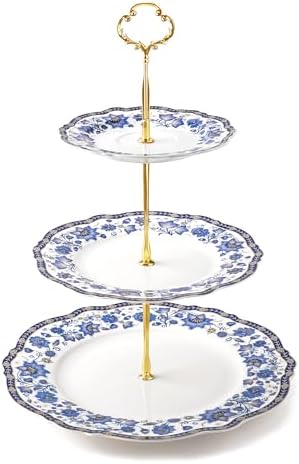 fanquare 3-Tier Elegant British Blue Floral Porcelain Cupcake Stand by fanquare