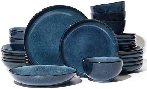 Pokini Stoneware Dinnerware Sets for 6, 24pcs Plates and Bowls Sets Dishes by Pokini