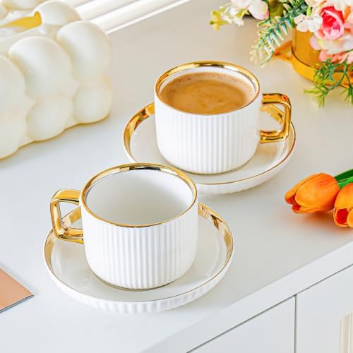 Ceramic Coffee Cup and Saucer Set, Set of 6 - Image 2