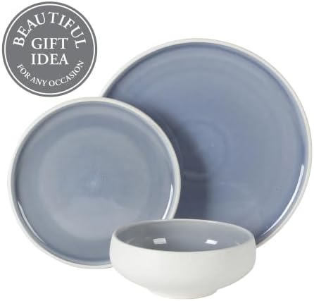 Gibson Elite Pacifco Beach Plates and Bowls Sets, 12-Piece Stoneware Dinnerware Sets, Reactive Glaze Dish Set - Blue - Image 4