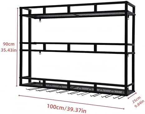 39 Inch Metal Wine Rack Wall Mounted, Bar Shelves for Liquor Bottles with LED Light, 3 Tier Large Capacity Liquor Rack Wall Mounted with Glass Holder for Home Bar & Dining Room, Black - Image 2