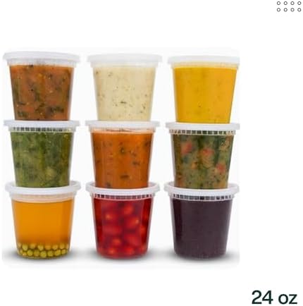 24oz [100 set] Heavy Duty Plastic Deli Container | BPA-Free Food Storage with Airtight Leak‑Proof Lids | Microwave, Freezer & Dishwasher Safe – Stackable, Bulk Reusable Soup & Meal Prep Tub - Image 6