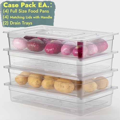 CURTA 4-Pack Full Size 4" Deep NSF Polycarbonate Food Pans with Handled Lids & Drain Trays | Dishwasher & Freezer Safe Clear Container for Prep Tables, Buffet, Salad Bar, Commercial & Home Kitchen - Image 3