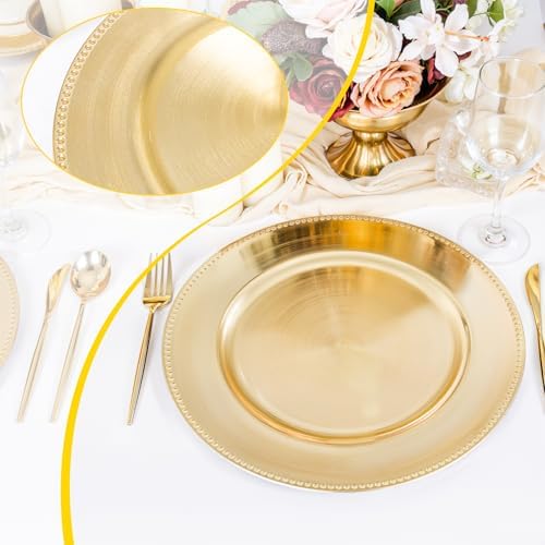 LIYH 24 Pcs Plastic Round Charger Plates 13'' Gold Charger Plates Chargers for Dinner Plate Great for Table Setting Wedding Party Decoration - Image 4