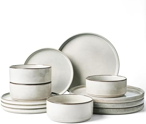 Famiware Annecy 12-Piece Stoneware Dinnerware Set, Grey White by Famiware